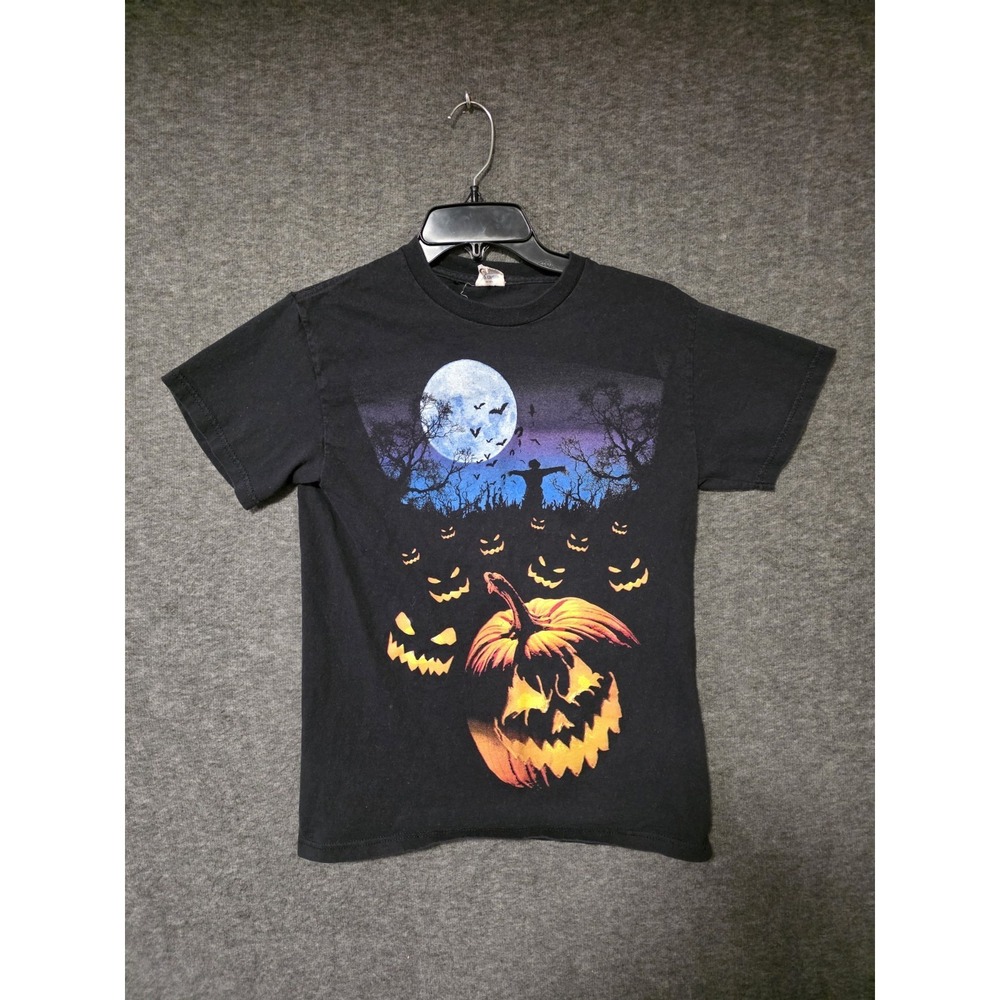 Vtg Halloween T Shirt Mens Small 90s Y2k Scarecrow Jack O Lanterns Pumpkins Bats